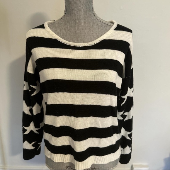 Sweaters - Black and White Striped Women's Sweater